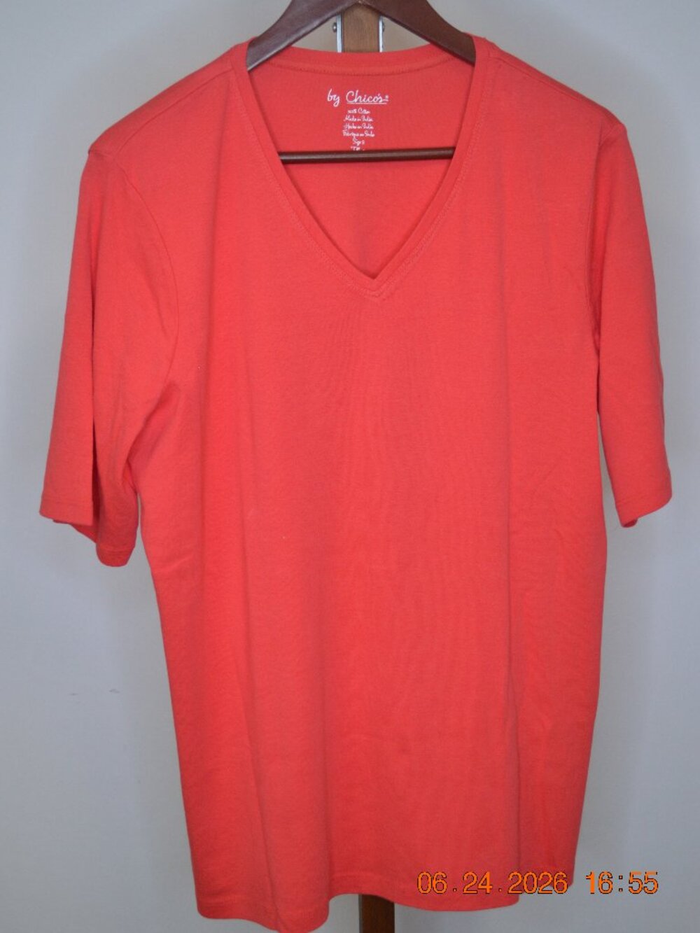 Chico’s Women’s Size 3 (US XL) Lava Red Cotton V-Neck T-Shirt